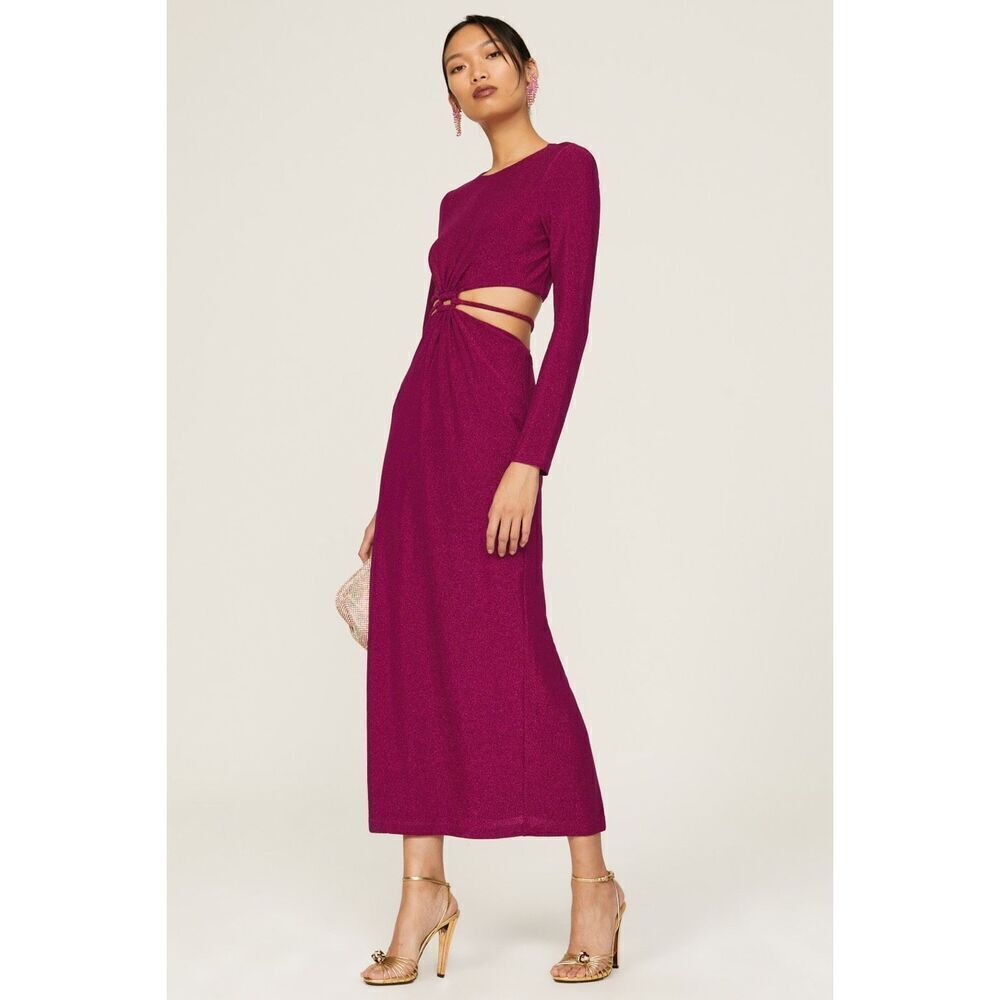 ML Monique Lhuillier Purple Metallic Knit Dress